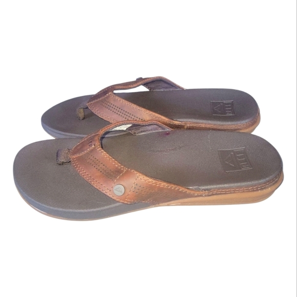Reef Men's Brown Leather Cushion Lux Thong Flip Flops US 8 EU 40 - Picture 6 of 10